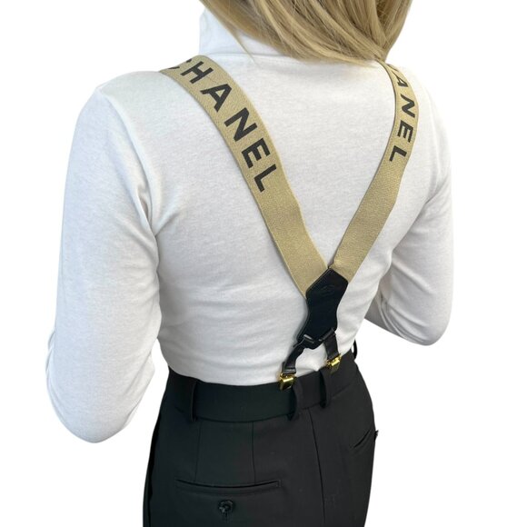 CHANEL Vintage 1994 CC Logo Letter Suspender Belt Beige Black Cotton [106432] - Picture 3 of 10